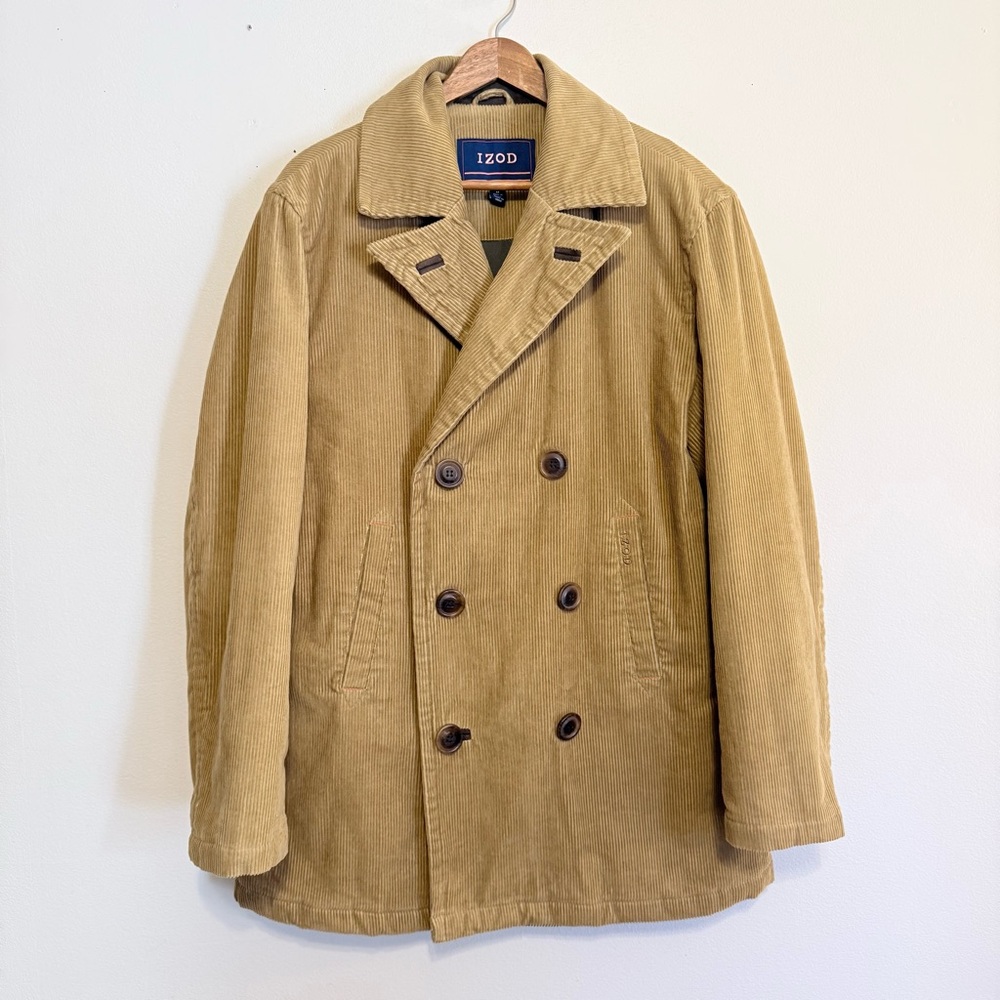 IZOD Double Breasted Corduroy Jacket Lined Pea Coat Size Medium